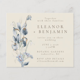 Budget Rustic Blue Floral Wedding Invite