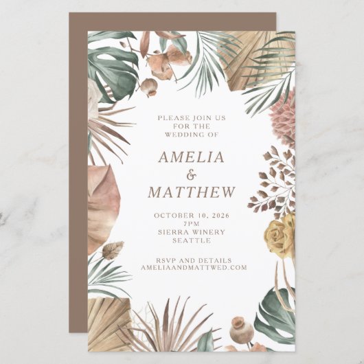 Budget Rustic Boho Greenery Wedding Invite (Voorkant / Achterkant)