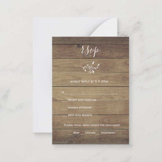 Budget Rustic Boho Wood Response RSVP-kaarten Notitiekaartje (Voorkant)