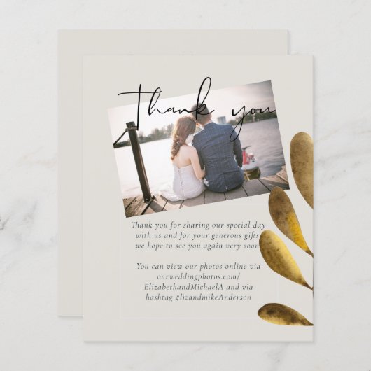 Budget Rustic Bronze Leaf Weddenschap Foto bedankt (Voorkant / Achterkant)