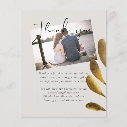 Budget Rustic Bronze Leaf Weddenschap Foto bedankt (Voorkant)