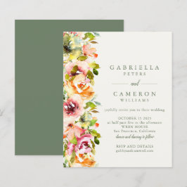 Budget Rustic Burgundy Green Floral Wedding Invite