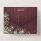 Budget Rustic Burgundy Silver Winter Wood Weddensc All In One Uitnodiging (Achterkant)