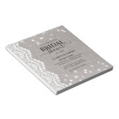 BUDGET Rustic Burlap Lace Bridal Shower Uitnodigin Notitieblok (Schuin)