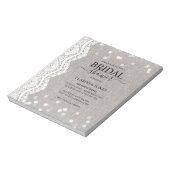 BUDGET Rustic Burlap Lace Bridal Shower Uitnodigin Notitieblok (Linkerzijde)