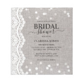 BUDGET Rustic Burlap Lace Bridal Shower Uitnodigin Notitieblok (Voorkant)