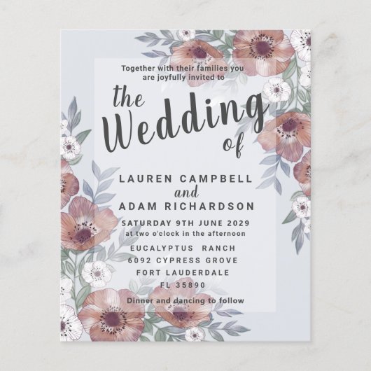 Budget Rustic Burnt Oranje Wedding Uitnodiging (Voorkant)