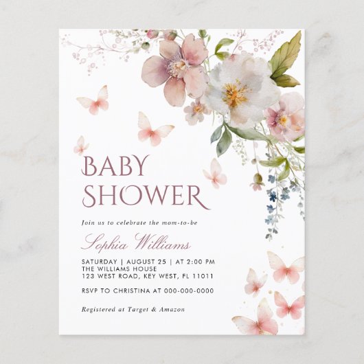 Budget Rustic Butterflies Baby shower Uitnodiging (Voorkant)