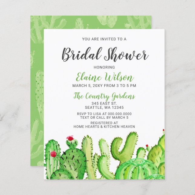 Budget Rustic Cactus Bridal Shower Invitation (Voorkant / Achterkant)