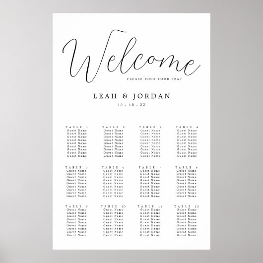 Budget Rustic Calligraphy Wedding Seating Chart Poster (Voorkant)