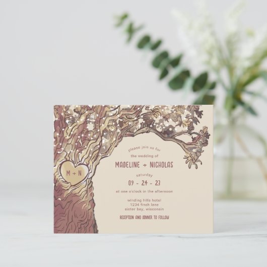 BUDGET Rustic carved Heart Tree Weddenschap (Staand voorkant)