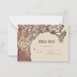 BUDGET Rustic Carved Heart Tree Weddenschap RSVP-k Notitiekaartje