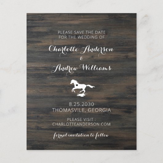 Budget Rustic Country Photo Horse Save the Date (Achterkant)
