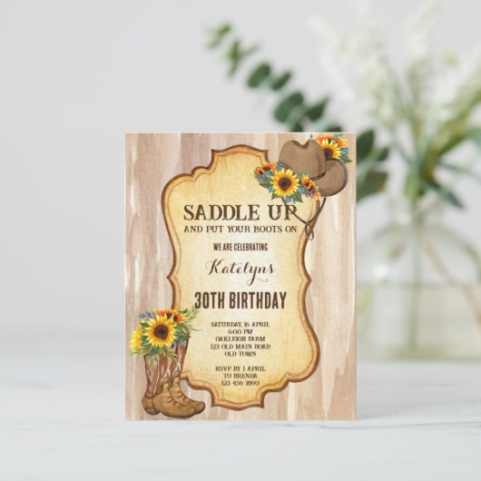 Budget Rustic cowboy boots pet sunflower invitati (Staand voorkant)