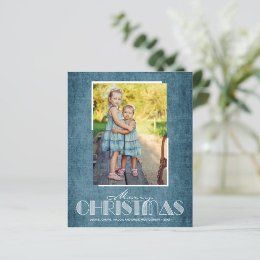 Budget Rustic Denim Merry-kerstfotokaarten (Staand voorkant)