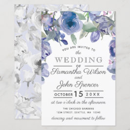 Budget Rustic Dusty Blue Floral Wedding Invitation