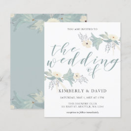 Budget Rustic Dusty Blue Floral Wedding Invitation