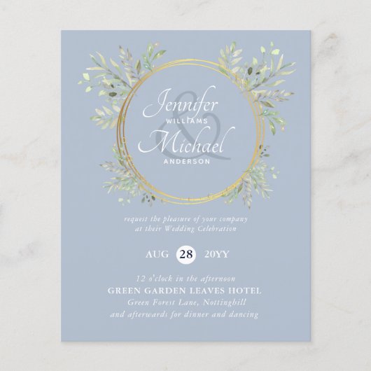 BUDGET Rustic Dusty Blue Floral Wedding Invite (Voorkant)