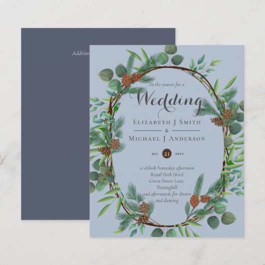 Budget Rustic Dusty Blue Herfst Winter Invites (Voorkant / Achterkant)