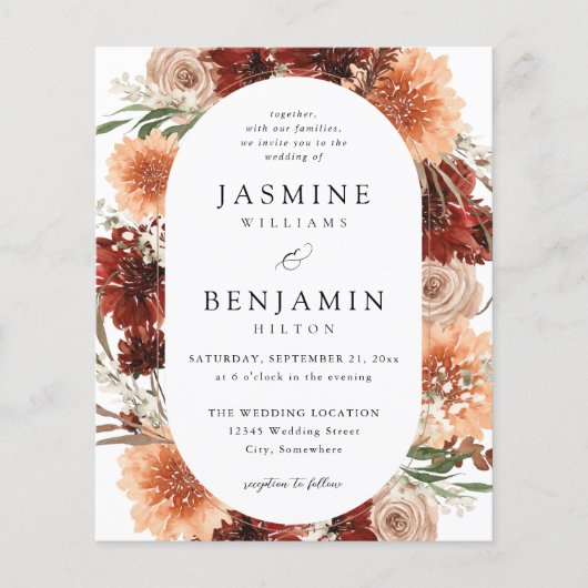 Budget Rustic Earth & Champagne Florals Wedding Flyer (Voorkant)