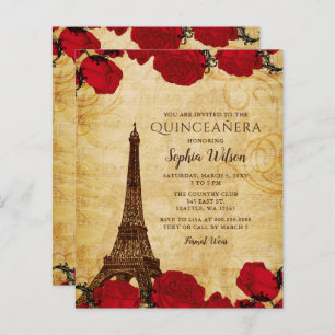 Budget Rustic Eiffel Tower Quinceañera Uitnodiging
