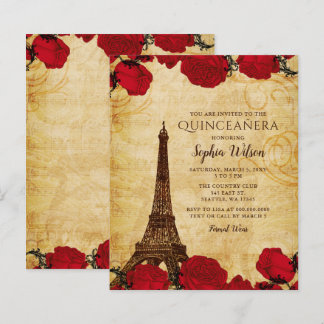 Budget Rustic Eiffel Tower Quinceañera Uitnodiging