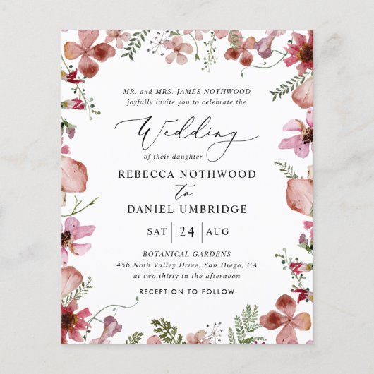 Budget Rustic Elegant Peach Wedding Uitnodiging (Voorkant)