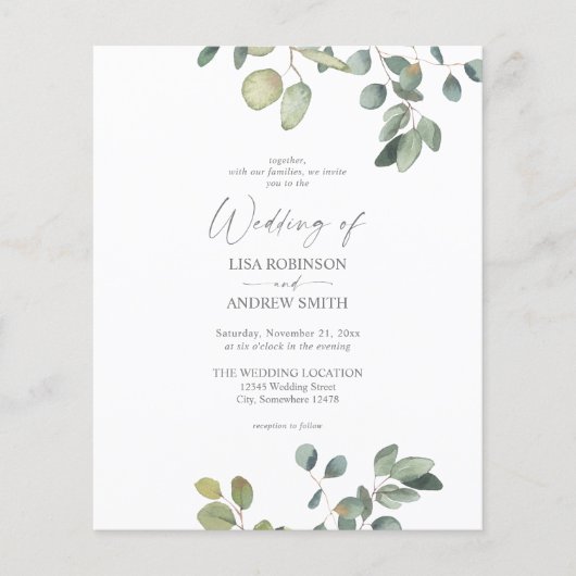 Budget Rustic Eucalyptus Duo Greenery Wedding Flyer (Voorkant)