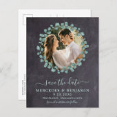 Budget Rustic Eucalyptus Photo Save the Date Kaart (Voorkant / Achterkant)