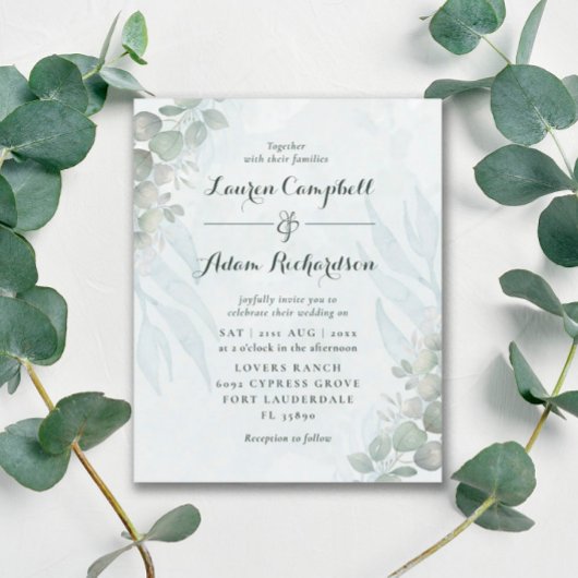 Budget Rustic Eucalyptus Watercolor Trouw