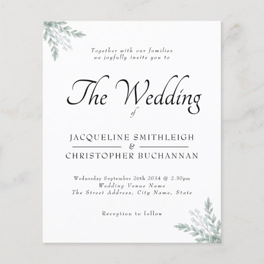 Budget Rustic Eucalyptus Weddenschap Flyer (Voorkant)