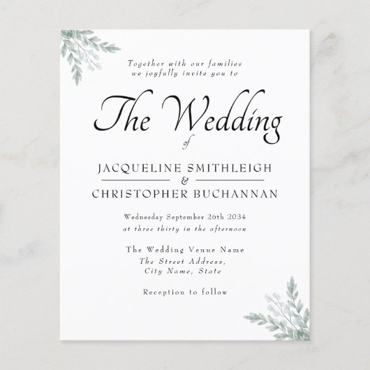 Budget Rustic Eucalyptus Weddenschap Flyer (Voorkant)