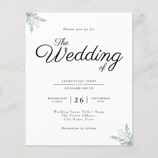 Budget Rustic Eucalyptus Weddenschap Flyer (Voorkant)