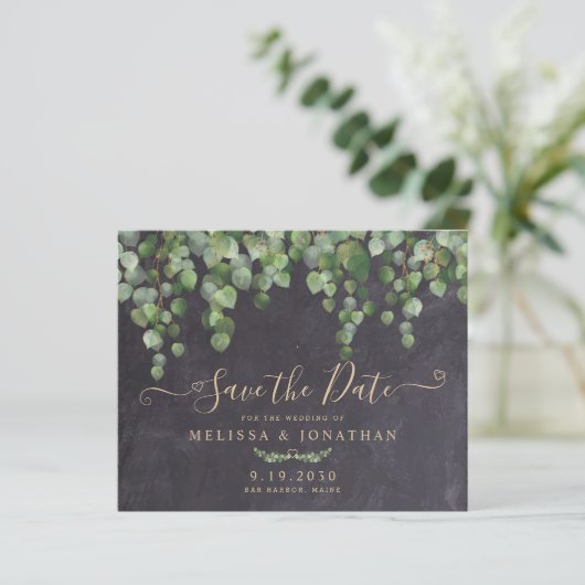 Budget Rustic Eucalyptus Wedding Save the Date (Staand voorkant)