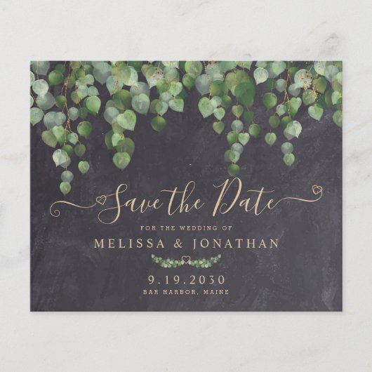 Budget Rustic Eucalyptus Wedding Save the Date (Voorkant)