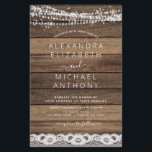 Budget Rustic Farmhouse String Lights Lace Wedding<br><div class="desc">Budget Rustic Farmhouse String Lights Lace Wedding Invitations on Wood background - omvat prachtige en elegante scripttypografie met modern Country Boerderij House Sparkle voor de speciale huwelijksdag.</div>