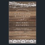Budget Rustic Farmhouse String Lights Lace Wedding<br><div class="desc">Budget Rustic Farmhouse String Lights Lace Wedding Invitations on Wood background - omvat prachtige en elegante scripttypografie met modern Country Boerderij House Sparkle voor de speciale huwelijksdag.</div>