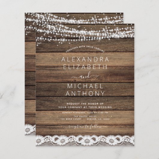 Budget Rustic Farmhouse String Lights Lace Wedding (Voorkant / Achterkant)