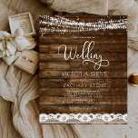 Budget Rustic Farmhouse String Lights Wedding<br><div class="desc">Rustic Farmhouse String Lights Lace Wedding Invitations on Wood background - inclusief prachtige en elegante scripttypografie met modern country Boerderij House Sparkle voor de speciale huwelijksdag.</div>