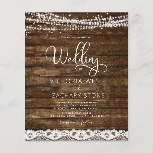 Budget Rustic Farmhouse String Lights Wedding Flyer (Voorkant)