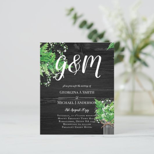 BUDGET Rustic Ferns Greenery Chic Wedding Invite (Staand voorkant)