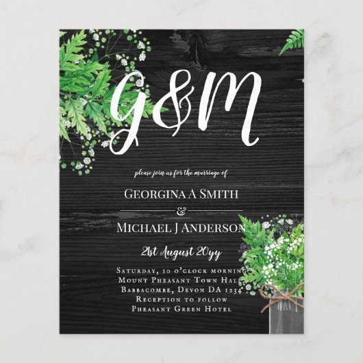 BUDGET Rustic Ferns Greenery Chic Wedding Invite (Voorkant)