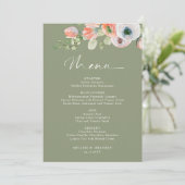 Budget Rustic Floral Sage Green Wedding Menu Card Kaart (Staand voorkant)