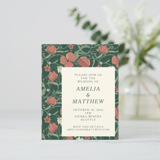 Budget  Rustic Flowers Green Wedding Invite (Staand voorkant)
