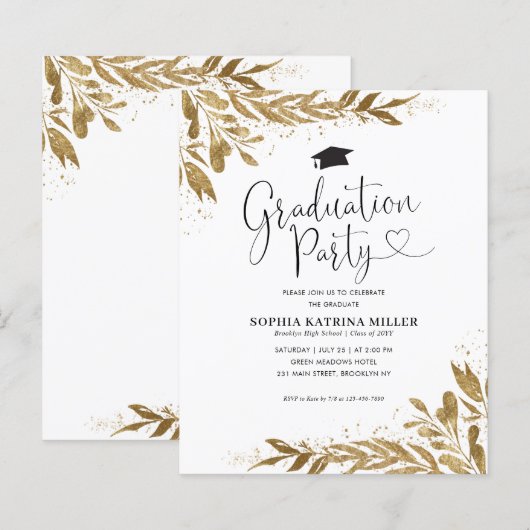 Budget Rustic Gold Floral Sparkle Graduation Party (Voorkant / Achterkant)