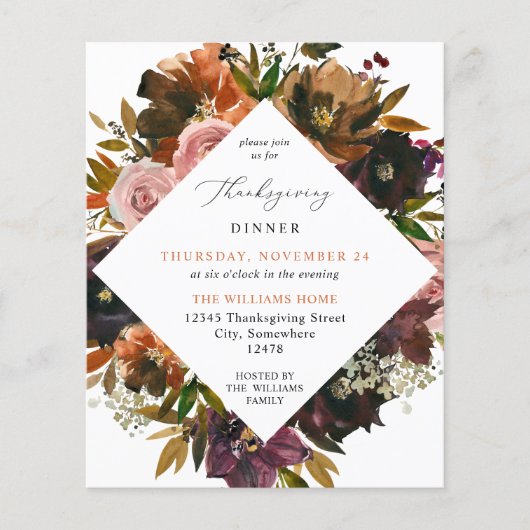 Budget Rustic Gold Herfst Floral Thanksgiving Flyer (Voorkant)