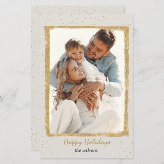 Budget Rustic Gold Lijst Photo Holiday Card (Voorkant / Achterkant)