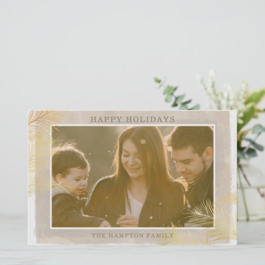 Budget Rustic Gold Pine Photo Holiday Card (Staand voorkant)
