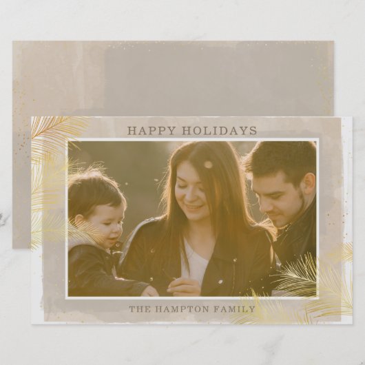 Budget Rustic Gold Pine Photo Holiday Card (Voorkant / Achterkant)