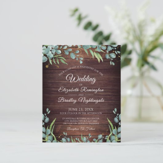 Budget Rustic Greenery Eucalyptus Wedding Invite (Staand voorkant)